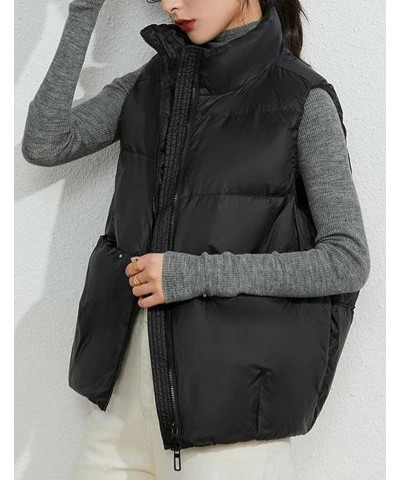 Women's Lightweight Casual Thicken Puffer Vest Sleeveless Stand Collar Jacket Coat Black $21.59 Vests