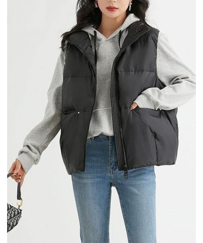 Women's Lightweight Casual Thicken Puffer Vest Sleeveless Stand Collar Jacket Coat Black $21.59 Vests