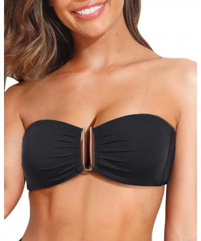 Women Twist Bandeau Bikini Top Strapless Swimsuit Top Only Black-1 $16.81 Swimsuits