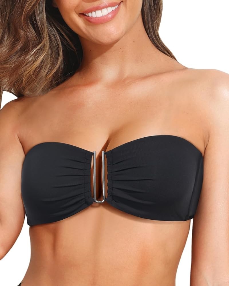 Women Twist Bandeau Bikini Top Strapless Swimsuit Top Only Black-1 $16.81 Swimsuits