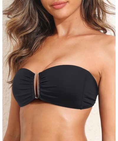 Women Twist Bandeau Bikini Top Strapless Swimsuit Top Only Black-1 $16.81 Swimsuits