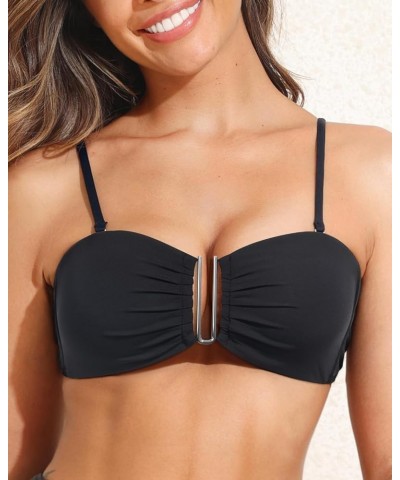 Women Twist Bandeau Bikini Top Strapless Swimsuit Top Only Black-1 $16.81 Swimsuits