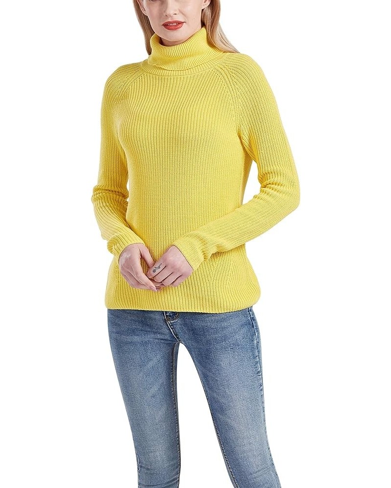 Women's 100% Cotton Turtleneck Pullover Chunky Sweater Yellow $23.76 Sweaters