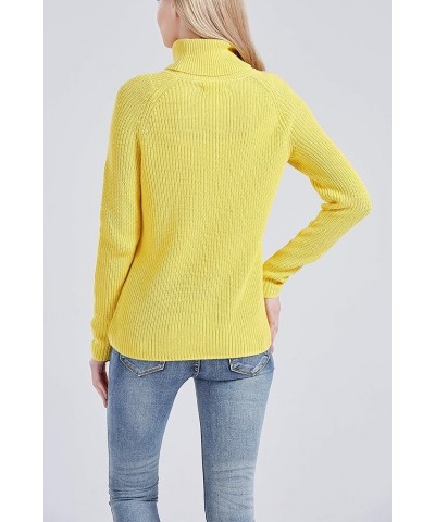 Women's 100% Cotton Turtleneck Pullover Chunky Sweater Yellow $23.76 Sweaters