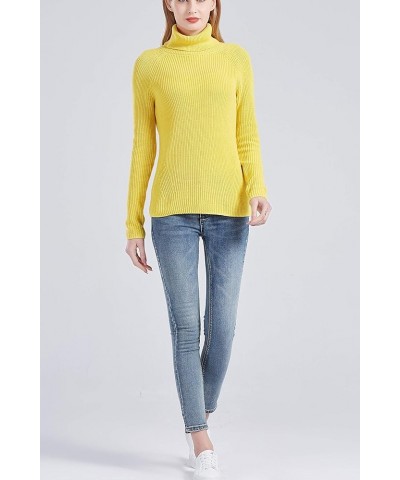 Women's 100% Cotton Turtleneck Pullover Chunky Sweater Yellow $23.76 Sweaters