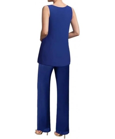 Mother of The Bride Pant Suits with Jacket Chiffon Evening Gowns Pantsuit 3PCs Wedding Guest Outfit Set Teal-blue $28.20 Suits