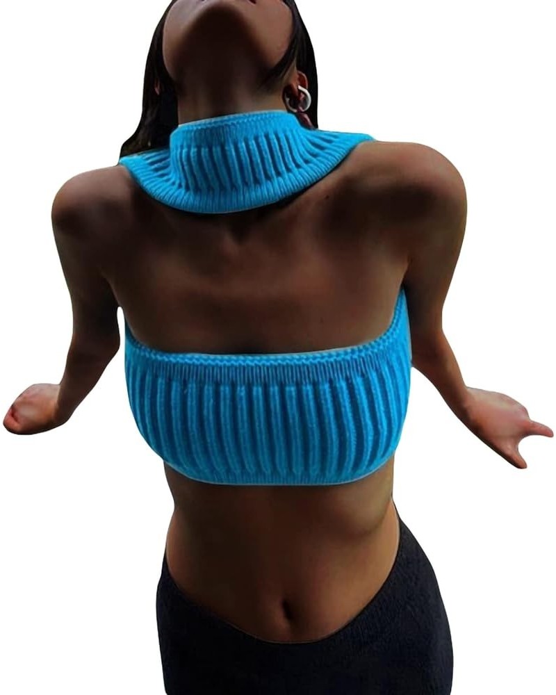 Strapless Crop Top for Women Twist Front Hollow Knitted Tube Top Sleeveless Bandeau Bustier Tops Aesthetic Clothes Blue $11.3...