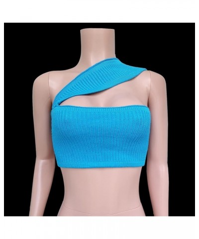 Strapless Crop Top for Women Twist Front Hollow Knitted Tube Top Sleeveless Bandeau Bustier Tops Aesthetic Clothes Blue $11.3...