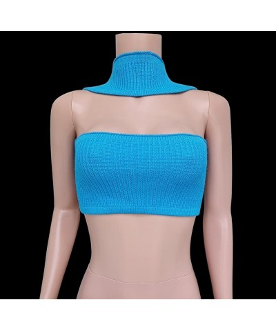 Strapless Crop Top for Women Twist Front Hollow Knitted Tube Top Sleeveless Bandeau Bustier Tops Aesthetic Clothes Blue $11.3...