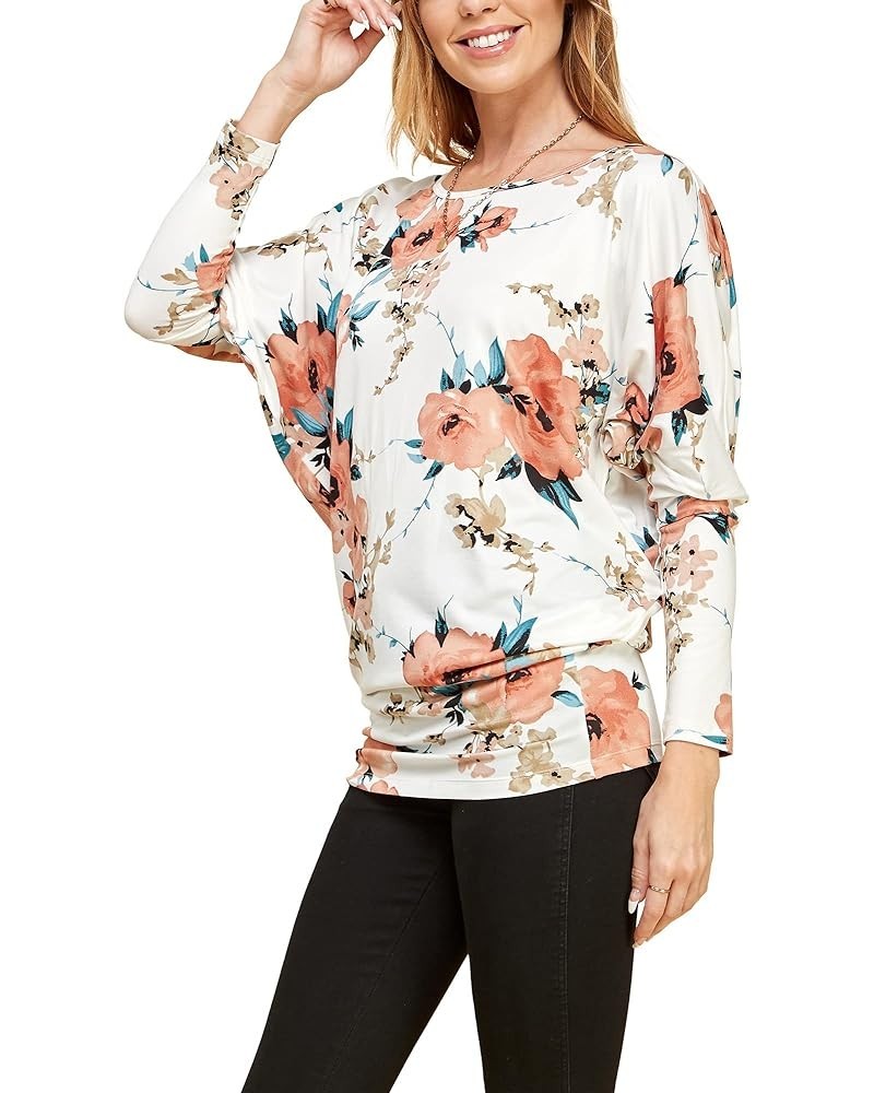 Women' s Flowy and Comfort Draped Long Sleeve Batwing Dolman top S-3XL Plus Size Wt826_white_floral $11.14 T-Shirts