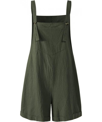 Women's Fashion Cotton Linen Short Overalls Bib Shortalls Adjustable Strap with Pockets Armygreen $9.53 Overalls