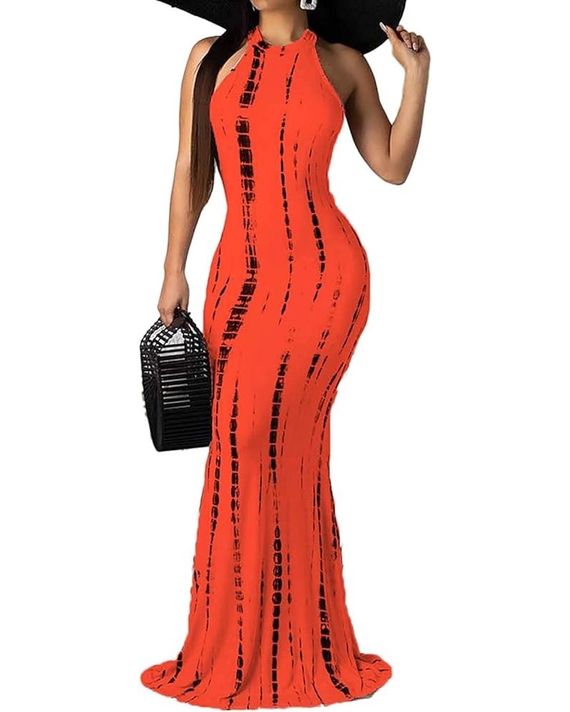 Womens Mermaid Long Maxi Dress - Sexy Sleeveless Sundress Halter Bodycon Cut Out Summer Dress Style2: Orange $14.62 Dresses