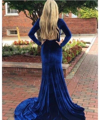 Women's Deep V-Neck Velvet Prom Dresses Long Mermaid Court Train Evening Party Gown with Long Sleeves SZPD02 White $37.80 Dre...