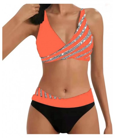 High Waisted Bikini Sets for Women 2 Piece Tankini Tops Swimwear Tankini Tops Push Up with Bikini Bottoms B-orange $10.89 Swi...