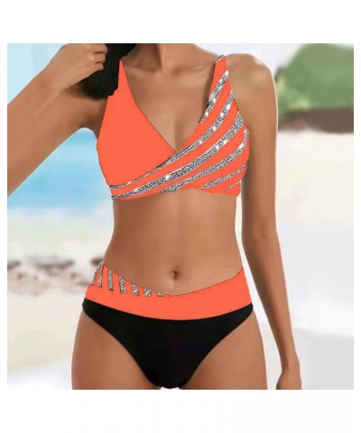 High Waisted Bikini Sets for Women 2 Piece Tankini Tops Swimwear Tankini Tops Push Up with Bikini Bottoms B-orange $10.89 Swi...