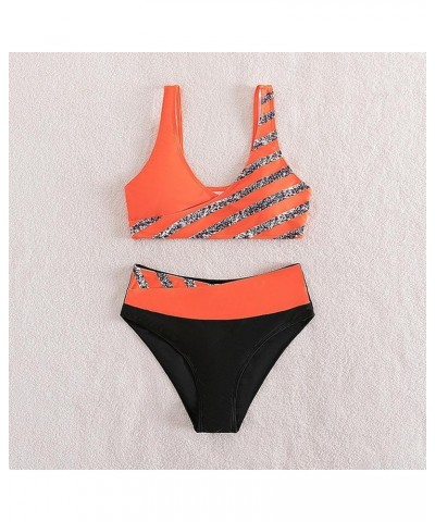 High Waisted Bikini Sets for Women 2 Piece Tankini Tops Swimwear Tankini Tops Push Up with Bikini Bottoms B-orange $10.89 Swi...