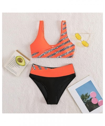 High Waisted Bikini Sets for Women 2 Piece Tankini Tops Swimwear Tankini Tops Push Up with Bikini Bottoms B-orange $10.89 Swi...