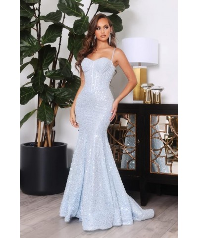 Sequin Mermaid Prom Dresses for Women 2024 Spaghetti Straps Sparkly Evening Formal Gown Blush Pink $33.14 Dresses