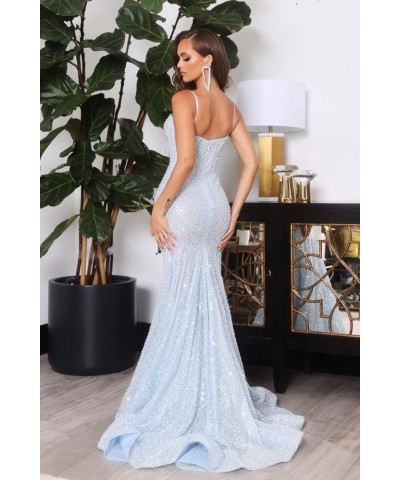 Sequin Mermaid Prom Dresses for Women 2024 Spaghetti Straps Sparkly Evening Formal Gown Blush Pink $33.14 Dresses