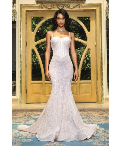 Sequin Mermaid Prom Dresses for Women 2024 Spaghetti Straps Sparkly Evening Formal Gown Blush Pink $33.14 Dresses