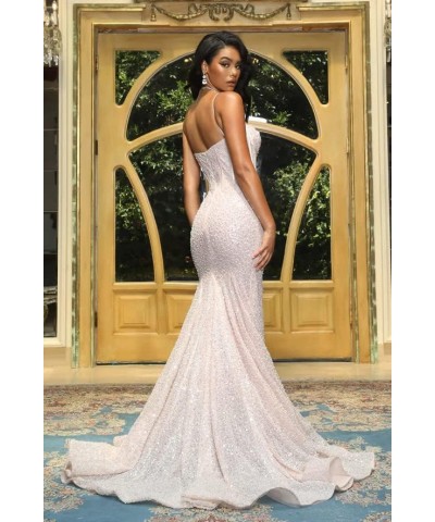 Sequin Mermaid Prom Dresses for Women 2024 Spaghetti Straps Sparkly Evening Formal Gown Blush Pink $33.14 Dresses