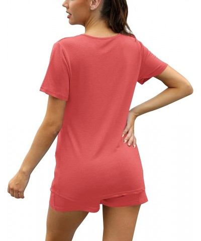 Lounge Set for Women 2 Piece Outfits Short Sleeve V Neck Pjs Sleepwear Soft 4c-coral Red $13.42 Sleep & Lounge