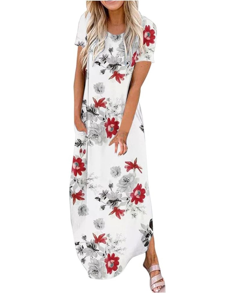 Summer Beach Dresses for Women 2024 Vacation Flowy Maxi Dress Gradient Dress Short Sleeve Casual Dress with Pockets B-wine Vi...