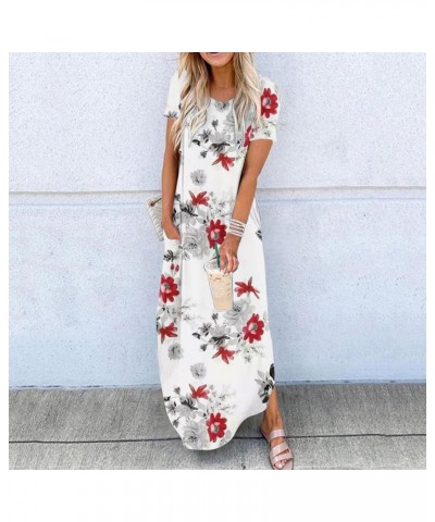 Summer Beach Dresses for Women 2024 Vacation Flowy Maxi Dress Gradient Dress Short Sleeve Casual Dress with Pockets B-wine Vi...