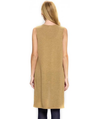 Women's Casual Lightweight Open Front Drape Cardigan with Pockets Sleeveless Camel $13.42 Sweaters