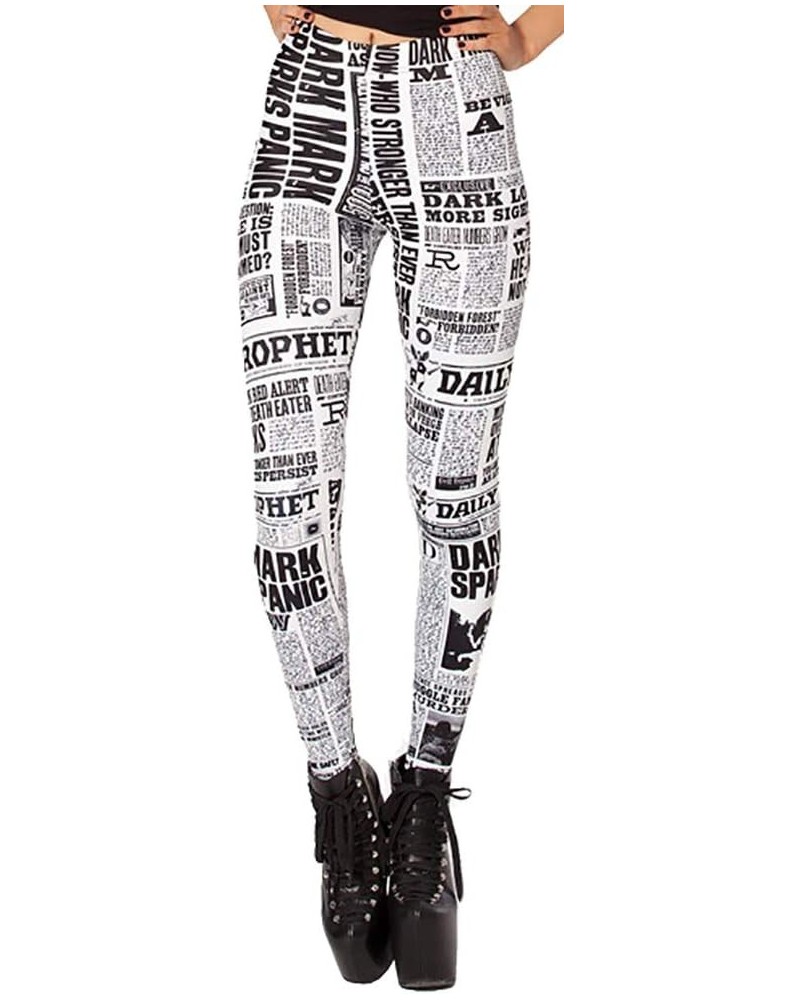 Women's High Waist Pure Color Digital Printted Ankle Elastic Tights Legging Daily Newspaper $7.84 Leggings