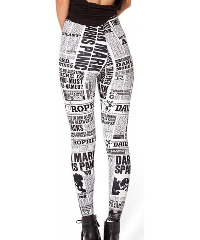 Women's High Waist Pure Color Digital Printted Ankle Elastic Tights Legging Daily Newspaper $7.84 Leggings