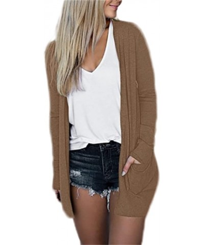 Fall Cardigans for Women Lightweight Knit Cardigans Sweater Solid Simple Shrug Open Front Cozy Outwear with Pockets Khaki $6....