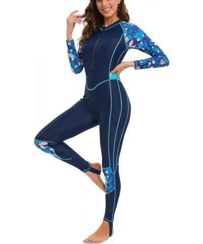 Women's One Piece Zipper Rash Guard Swimsuit Long Sleeve Full Body Sun Protection Bathing Suit Print03 $31.89 Swimsuits