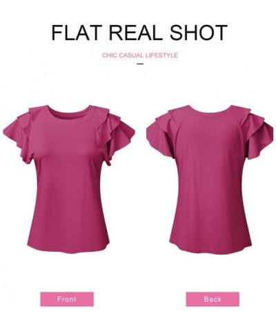 Womens Summer Tops Crewneck Ruffle Short Sleeve T Shirts Casual Slim Fit C Rose $14.57 T-Shirts