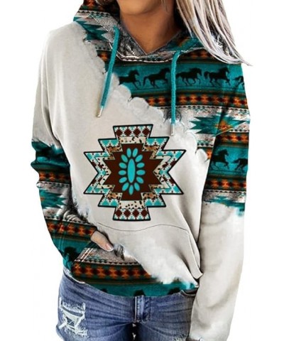 Hoodie Women Aztec Cowboy Western Hooded Sweatshirt Warm Casual Long Sleeve Drawstring Pullover with Pocket S-5XL Green Horse...