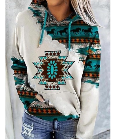 Hoodie Women Aztec Cowboy Western Hooded Sweatshirt Warm Casual Long Sleeve Drawstring Pullover with Pocket S-5XL Green Horse...