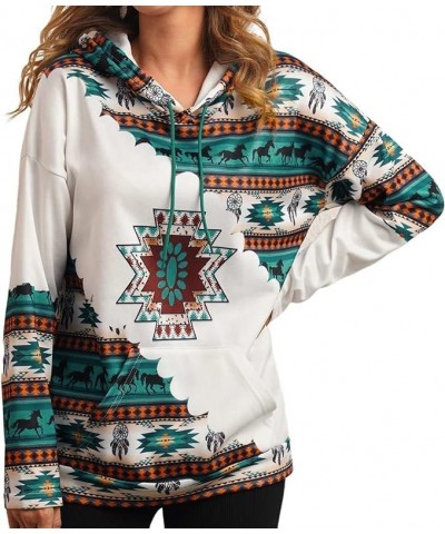 Hoodie Women Aztec Cowboy Western Hooded Sweatshirt Warm Casual Long Sleeve Drawstring Pullover with Pocket S-5XL Green Horse...