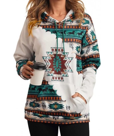 Hoodie Women Aztec Cowboy Western Hooded Sweatshirt Warm Casual Long Sleeve Drawstring Pullover with Pocket S-5XL Green Horse...