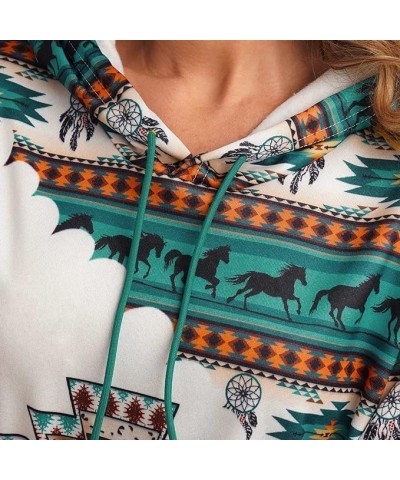 Hoodie Women Aztec Cowboy Western Hooded Sweatshirt Warm Casual Long Sleeve Drawstring Pullover with Pocket S-5XL Green Horse...