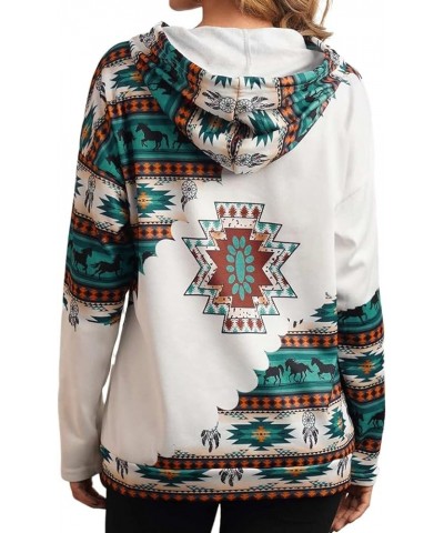 Hoodie Women Aztec Cowboy Western Hooded Sweatshirt Warm Casual Long Sleeve Drawstring Pullover with Pocket S-5XL Green Horse...