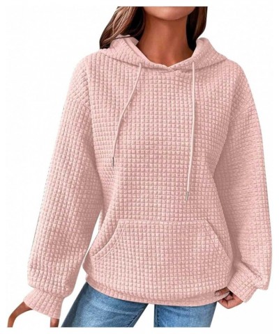 Fall Sweatshirts for Women Casual Long Sleeve Lightweight Cable Knit Oversized Hoodie Drawstring Pullover Tops C-pink $9.46 H...