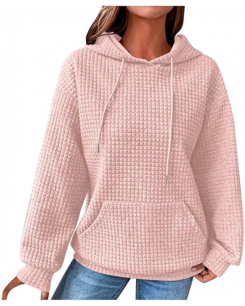 Fall Sweatshirts for Women Casual Long Sleeve Lightweight Cable Knit Oversized Hoodie Drawstring Pullover Tops C-pink $9.46 H...