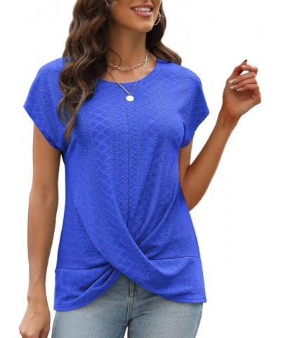 Womens Summer Tops Casual Cap Sleeve Twist Front Eyelet T Shirts 05-blue $15.50 T-Shirts