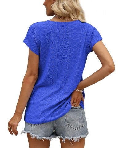 Womens Summer Tops Casual Cap Sleeve Twist Front Eyelet T Shirts 05-blue $15.50 T-Shirts