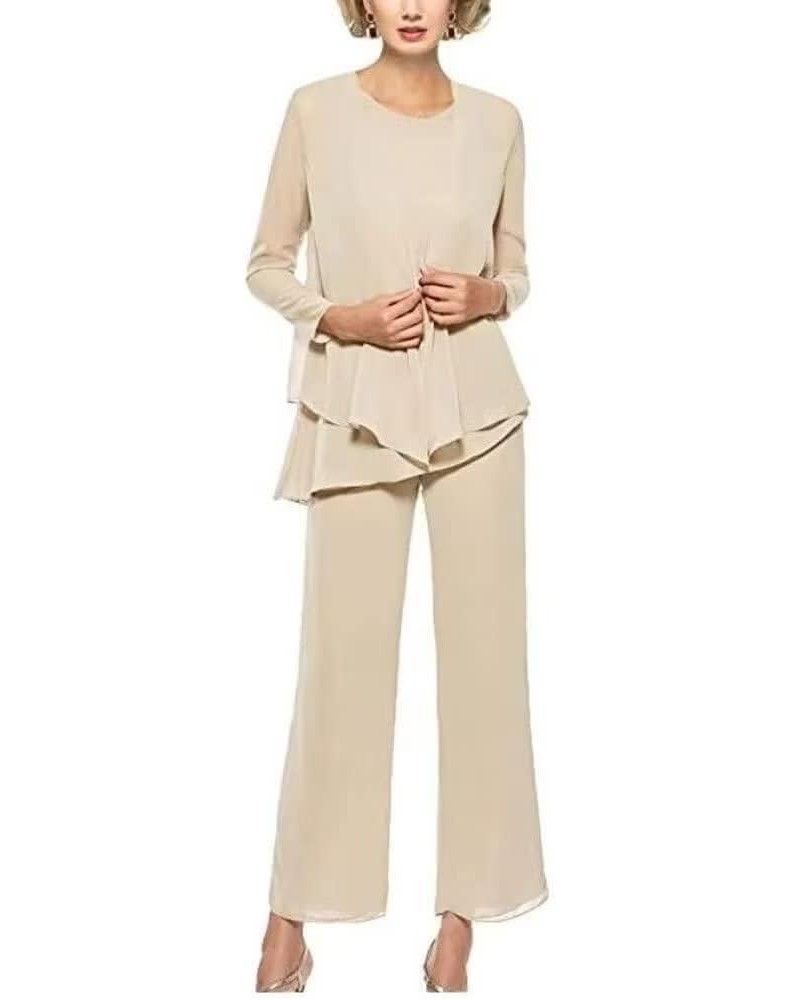 Chiffon Mother of The Bride Pant Suits for Wedding 3 Pieces Wedding Pant Suits Champagne Formal Evening Gowns US10 $31.91 Suits