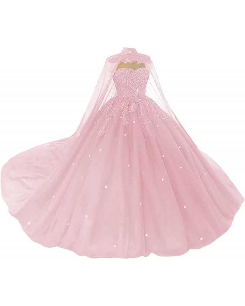 Women's Quinceanera Dress with Cape Lace Sequins Formal Ball Gowns Sweetheart Pink $64.80 Dresses