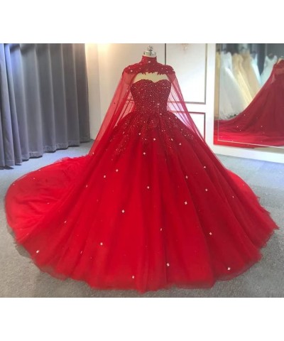 Women's Quinceanera Dress with Cape Lace Sequins Formal Ball Gowns Sweetheart Pink $64.80 Dresses