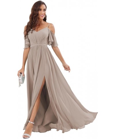 Off The Shoulder Chiffon Bridesmaid Dress with Split A Line Pleats Bridesmaid Dress Long for Women RS047 Taupe $32.47 Dresses