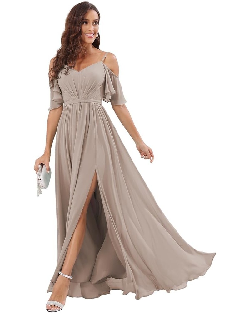 Off The Shoulder Chiffon Bridesmaid Dress with Split A Line Pleats Bridesmaid Dress Long for Women RS047 Taupe $32.47 Dresses