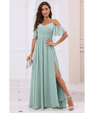 Off The Shoulder Chiffon Bridesmaid Dress with Split A Line Pleats Bridesmaid Dress Long for Women RS047 Taupe $32.47 Dresses